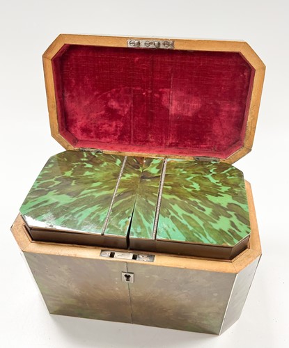 Lot 640 - A George III green stained tortoise shell tea caddy