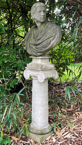 Lot 836 - A reconstituted stone classical style male portrait bust, late 20th century