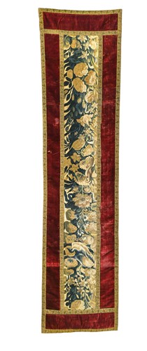 Lot 88 - A Continental velvet and verdure tapestry panel, 18th century