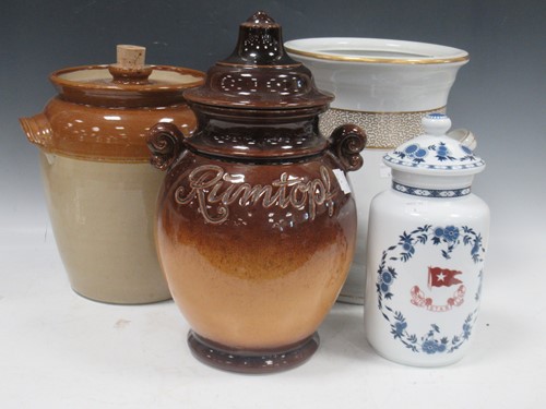 Lot 86 - Two large stoneware jars with covers together...