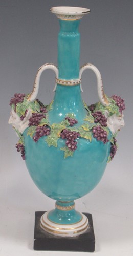 Lot 74 - Chelsea Derby two handled vase with turquoise...