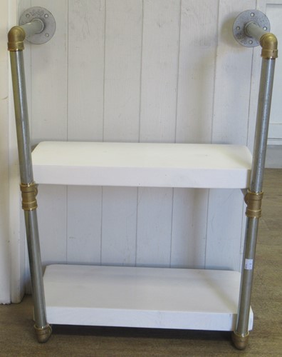 Lot 495 - A pair of steel pipe industrial wall shelving...