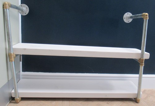 Lot 494 - A pair of steel pipe industrial wall shelving...