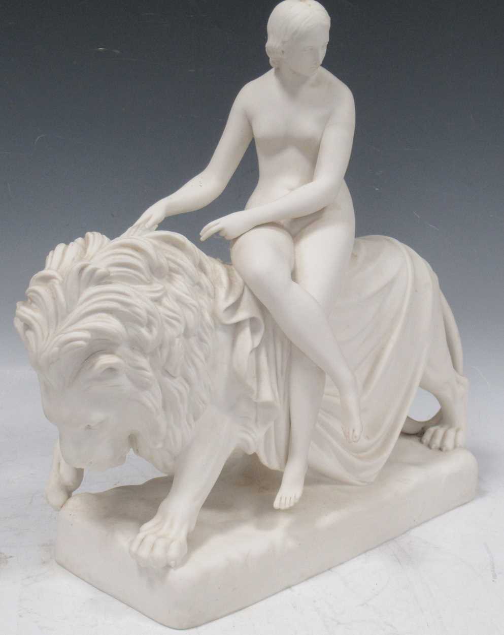 Lot 1 - A Parian ware figure group of Una and the Lion,...