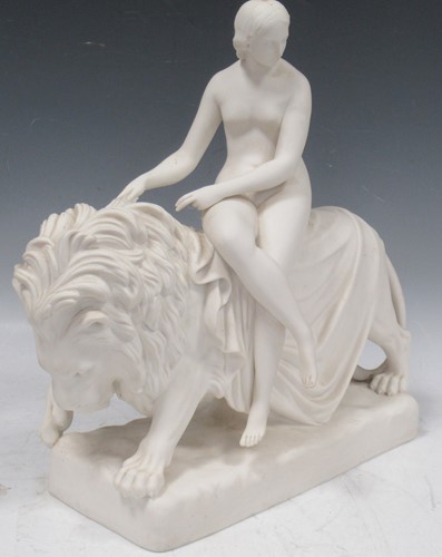 Lot 1 - A Parian ware figure group of Una and the Lion,...