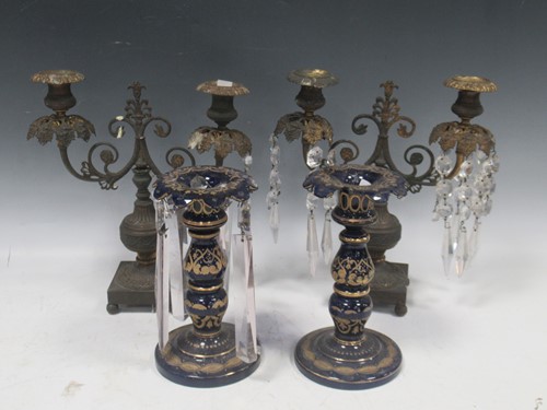 Lot 132 - Pair of two branch gilt brass candelabra in...