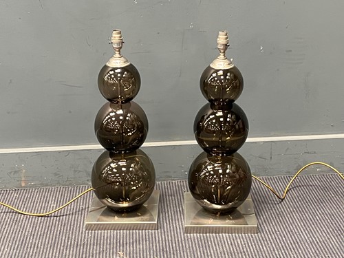 Lot 630 - A pair of Porta Romana chrome and glass table...