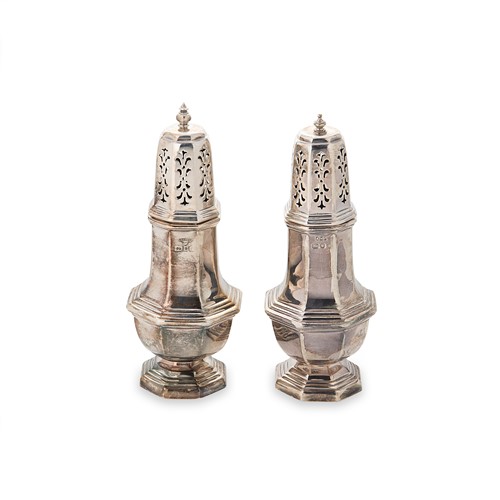 Lot 433 - A visual pair of Elizabeth II silver sugar casters