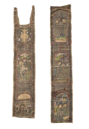 Lot 90 - A pair of English needlework Orphrey panels, late 15th century