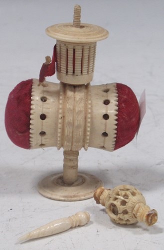 Lot 177 - Early 19th century bone pin cushion and puzzle,...