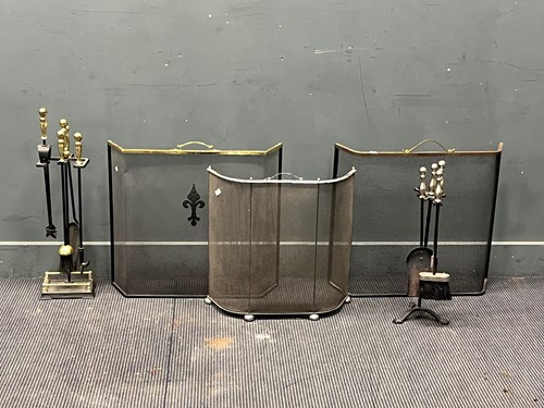 Lot 633 - Modern fire tools and guards: to include three...