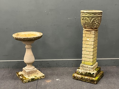 Lot 688 - A reconstituted stone bird bath with circular...
