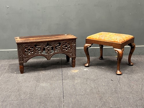 Lot 554 - A George II style stool with needlepoint drop...