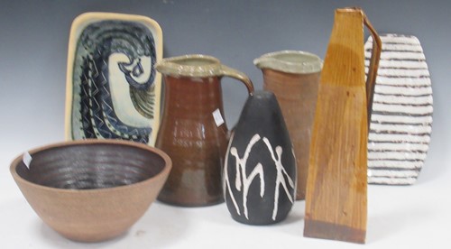 Lot 130 - Studio pottery to include Leach jugs, bowl and...