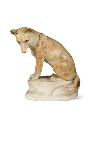 Lot 79 - P Braun, a Continental carved alabaster sculpture of a fox, 20th century