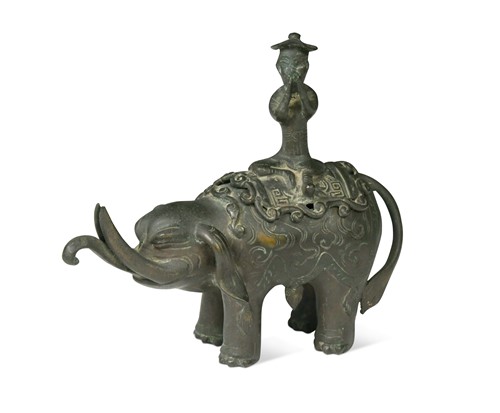 Lot 39 - A Chinese bronze elephant and boy rider, Qing Dynasty 19th century