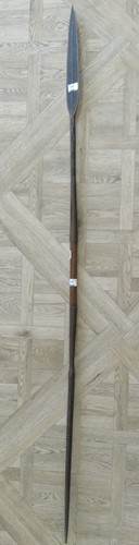 Lot 206 - An Africa tribal spear with leaf shaped double...