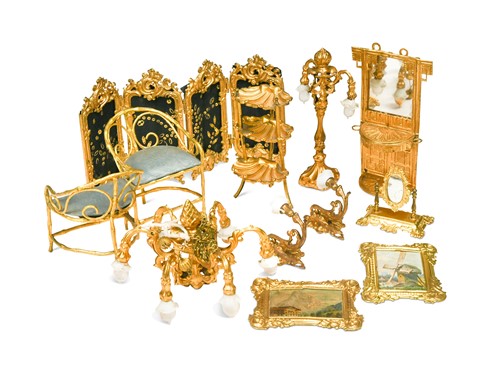 Lot 235 - Erhard & Söhne, a  collection of gilt metal dolls' house furniture and accessories