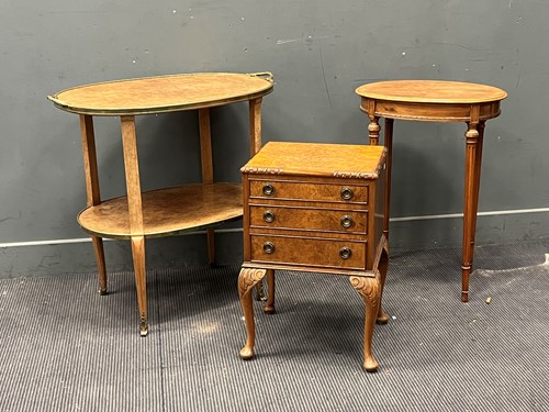 Lot 663 - A burr wood two-tier oval etagere with gilt...