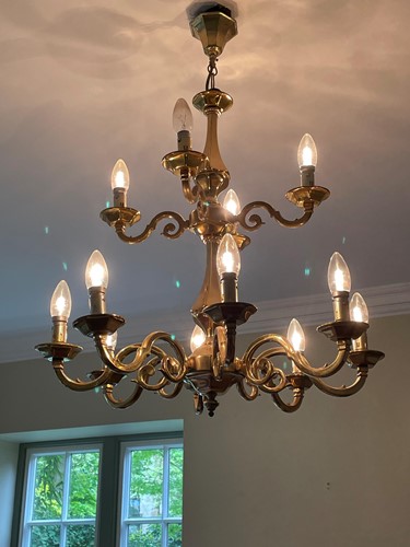 Lot 480 - A Dutch style lacquered brass two tier ceiling...