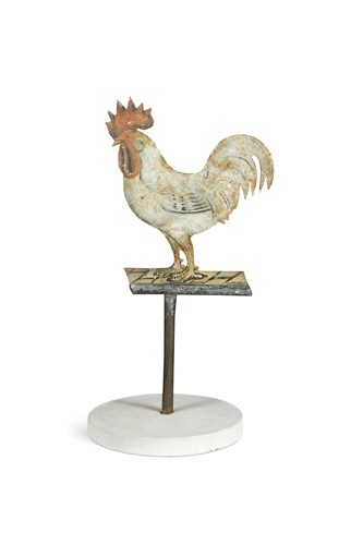 Lot 240 - A polychrome painted toleware cockerel, late 19th century