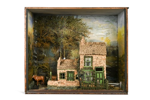 Lot 204 - A cork diorama model cottage, 19th century