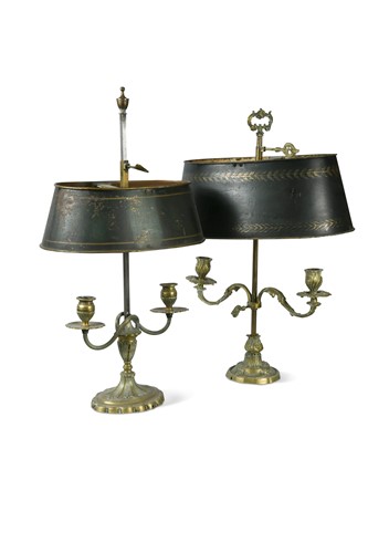 Lot 309 - Two twin-light table lamps en bouilotte, late 19th century