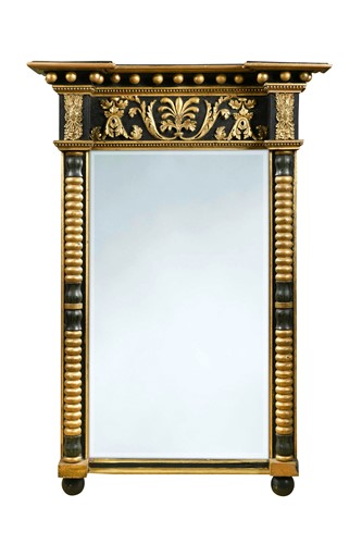 Lot 277 - A Regency style ebonised and parcel gilt pier mirror, 19th century