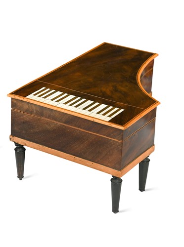 Lot 256 - A Palais Royale mahogany sewing box-necessaire modelled as a pianoforte, 19th century