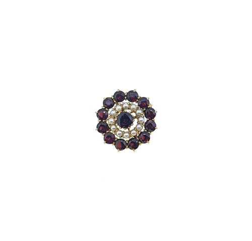 Lot 119 - A late 20th century garnet and split pearl brooch