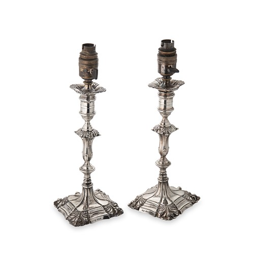 Lot 406 - A pair of George V silver candlesticks converted to electric lamps