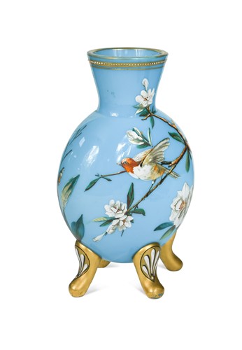 Lot 152 - In the manner of Minton, an enamelled opaline glass vase, late 19th century