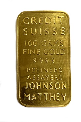 Lot 319 - Johnson Matthey for Credit Suisse - A 'four nines' gold bullion bar paperweight