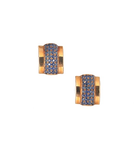 Lot 105 - A pair of sapphire ear clips