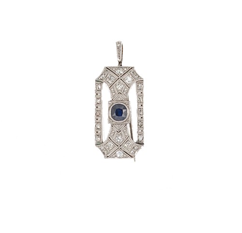 Lot 104 - An Art Deco sapphire and diamond pendant/brooch