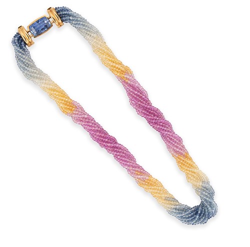 Lot 51 - Bucherer - A multi-strand rainbow sapphire bead necklace