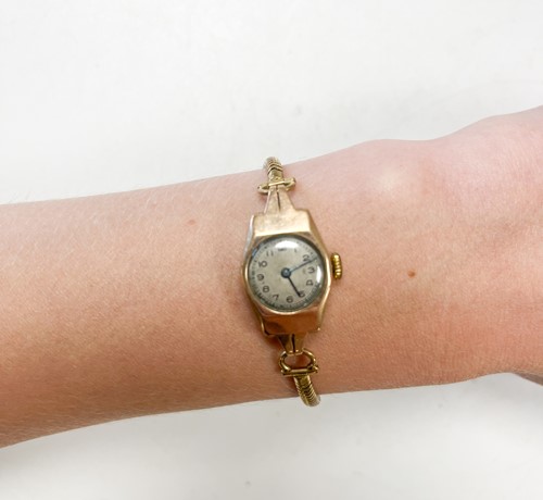 Lot 401 - A 9ct gold wristwatch by Trebex