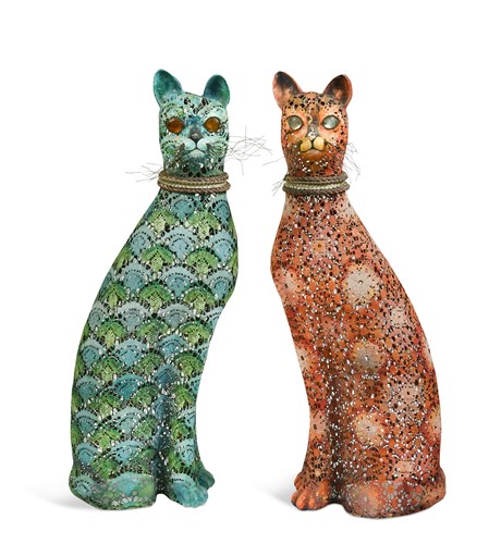 Lot 269 - A pair of Turquoise and Orange sugarlace cats, 20th century