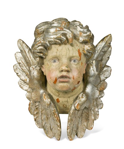 Lot 125 - A carved and silvered cherub's head, 18th century