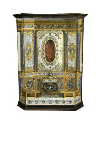 Lot 230 - A paper and 'gilt' metal diorama of a devotional shrine, 20th century