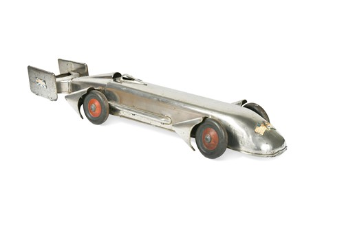 Lot 170 - A silvered metal speed record car, 1930s, marked 'Foreign'