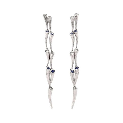 Lot 101 - Fei Liu - A pair of 'Dawn' sapphire and diamond ear pendants