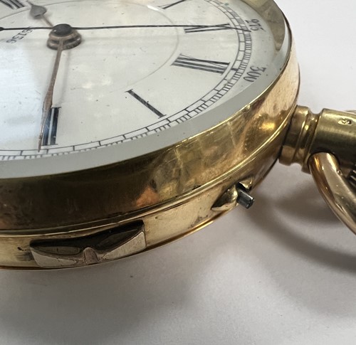 Lot 235 - William Greenwood, Leeds - A Swiss 18ct gold open faced chronograph pocket watch