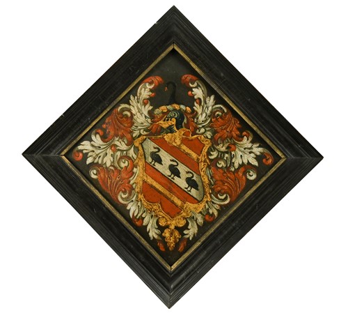 Lot 71 - An armorial painted panel, 17th-18th century