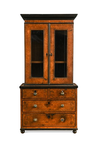 Lot 233 - A Regency style burr-walnut miniature cabinet, 19th century