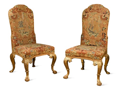 Lot 130 - A pair of George II style giltwood side chairs, 19th/20th century