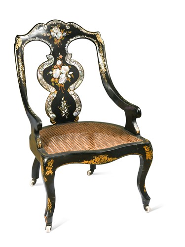 Lot 161 - A Victorian ebonised and mother-of-pearl inlaid bedroom chair