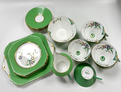 Lot 39 - Eric Slater for Shelley, a Horn of Flowers pattern Vogue shaped tea service, circa 1931