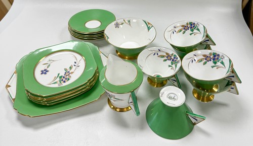 Lot 39 - Eric Slater for Shelley, a Horn of Flowers pattern Vogue shaped tea service, circa 1931