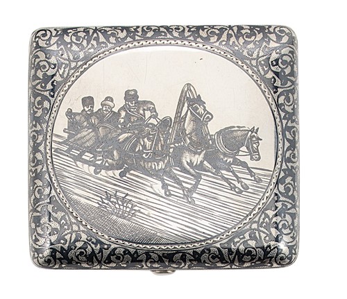 Lot 295 - A 19th century Russian niello silver pocket cigarette case